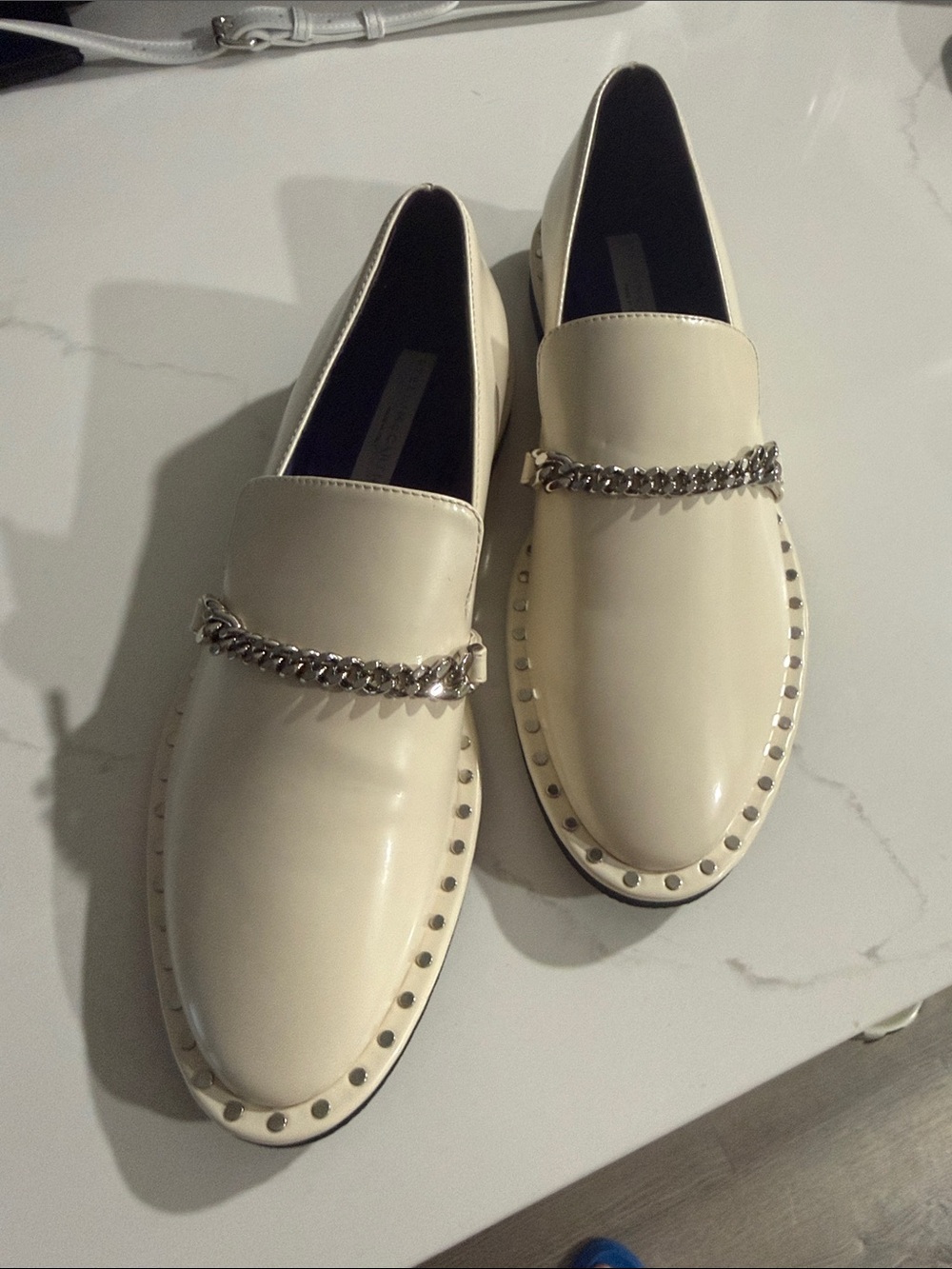 Stella McCartney Falabella Cream Chain-Trimmed Loafers Size 41 BNWOB $795
